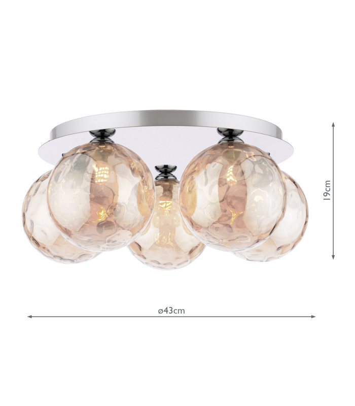 Foley 5 Light Flush Polished Chrome With Amber Dimpled Glass-2