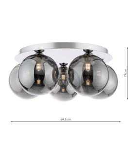 Foley 5 Light Flush Polished Chrome With Smoked Glass-2