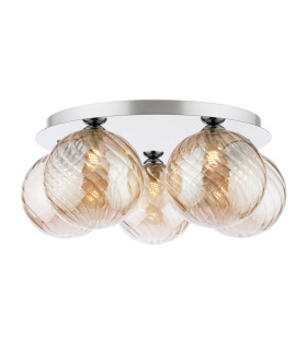 Foley 5 Light Flush Polished Chrome With Twisted Amber Glass-1