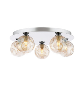 Foley 5 Light Flush Polished Chrome With Closed Organic Amber Glass-1