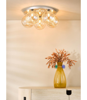 Foley 5 Light Flush Polished Chrome With Twisted Amber Glass-2