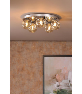 Foley 5 Light Flush Polished Chrome With Closed Organic Amber Glass-2