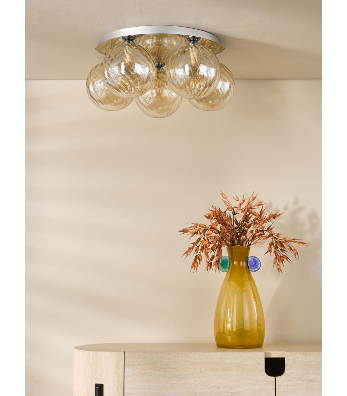 Foley 5 Light Flush Polished Chrome With Twisted Amber Glass-3