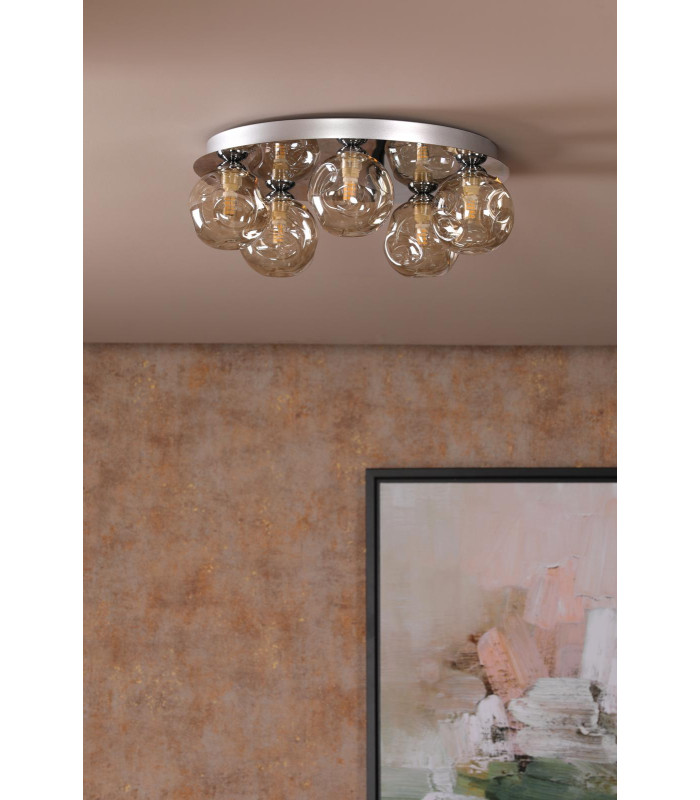 Foley 5 Light Flush Polished Chrome With Closed Organic Amber Glass-3