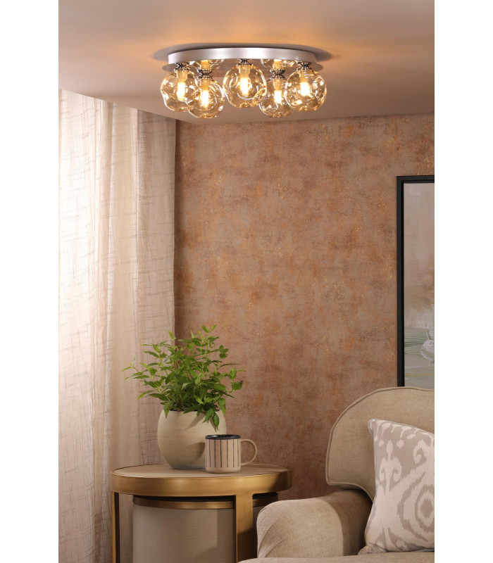 Foley 5 Light Flush Polished Chrome With Closed Organic Amber Glass-4