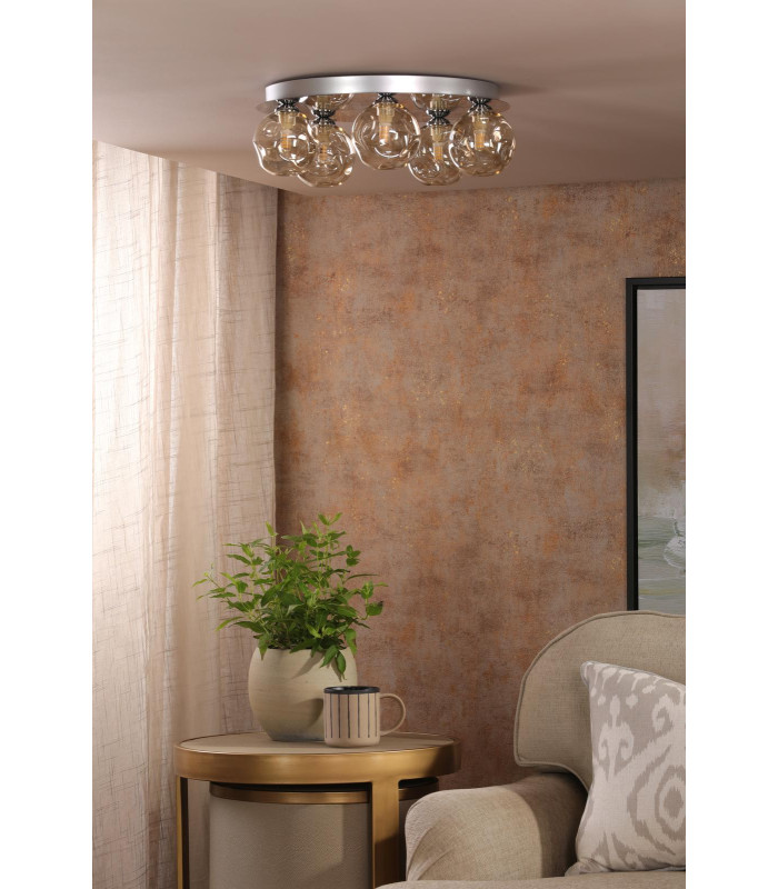 Foley 5 Light Flush Polished Chrome With Closed Organic Amber Glass-5
