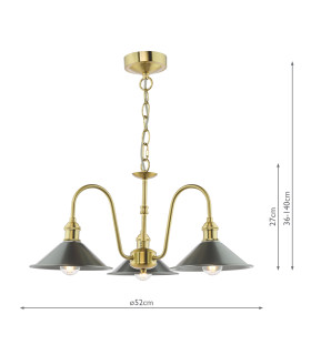 Hadano 3 Light Ceiling Pendant Natural Brass and Antique Pewter-2