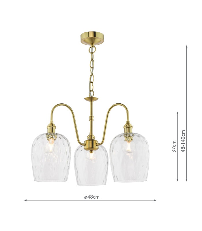 Hadano 3 Light Ceiling Pendant Natural Brass and Glass-2