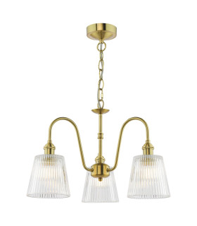 Hadano 3 Light Ceiling Pendant Natural Brass and Ribbed Glass-1