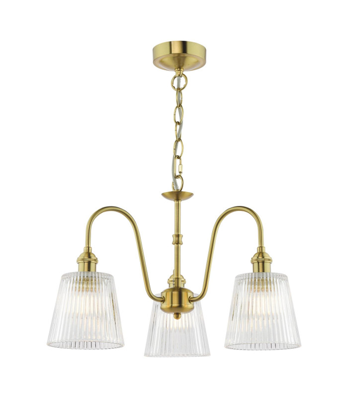 Hadano 3 Light Ceiling Pendant Natural Brass and Ribbed Glass-1