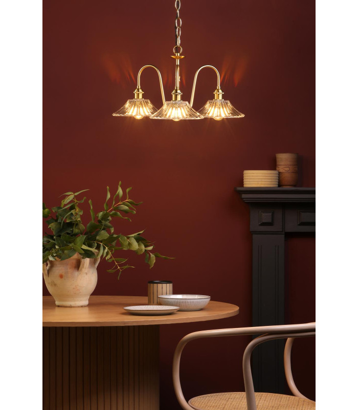 Hadano 3 Light Ceiling Pendant Natural Brass and Glass-2