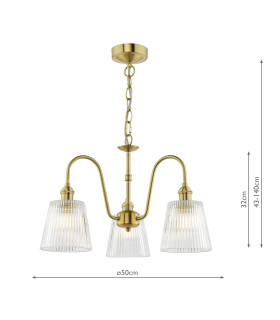 Hadano 3 Light Ceiling Pendant Natural Brass and Ribbed Glass-2