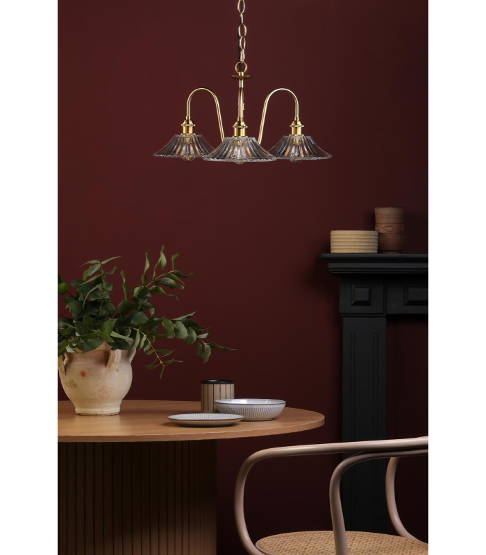 Hadano 3 Light Ceiling Pendant Natural Brass and Glass-3