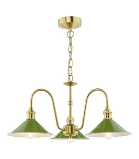 Hadano 3 Light Ceiling Pendant Natural Brass and Matt Green-1