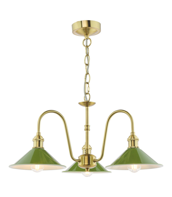 Hadano 3 Light Ceiling Pendant Natural Brass and Matt Green-1