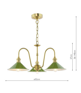 Hadano 3 Light Ceiling Pendant Natural Brass and Matt Green-2