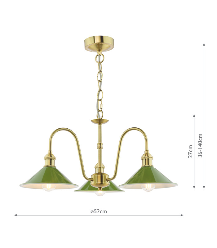 Hadano 3 Light Ceiling Pendant Natural Brass and Matt Green-2