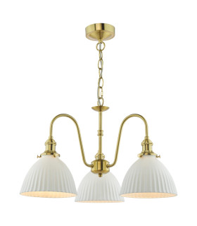 Hadano 3 Light Ceiling Pendant Natural Brass and White Ceramic-1