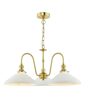 Hadano 3 Light Ceiling Pendant Natural Brass and White Ceramic-1