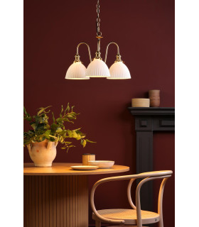 Hadano 3 Light Ceiling Pendant Natural Brass and White Ceramic-2