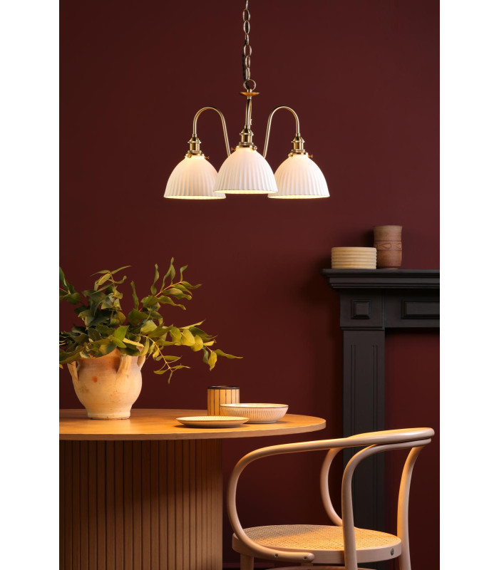 Hadano 3 Light Ceiling Pendant Natural Brass and White Ceramic-2