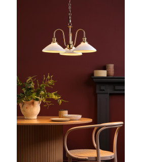 Hadano 3 Light Ceiling Pendant Natural Brass and White Ceramic-2