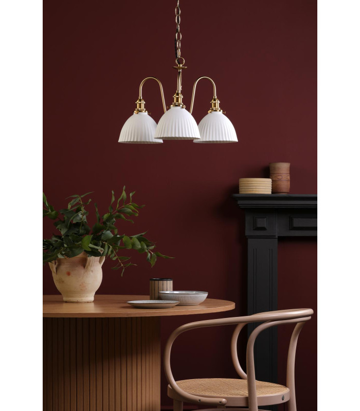Hadano 3 Light Ceiling Pendant Natural Brass and White Ceramic-3