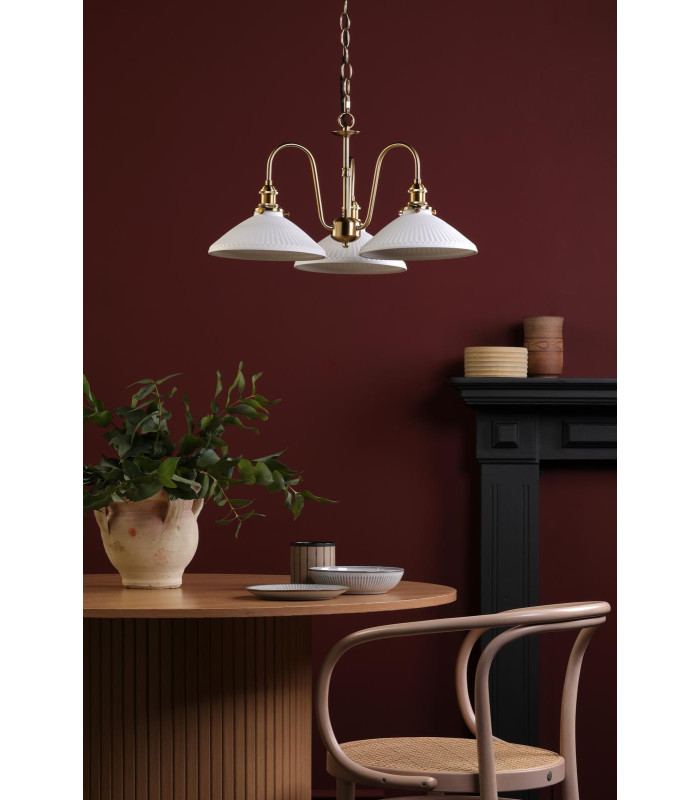Hadano 3 Light Ceiling Pendant Natural Brass and White Ceramic-3