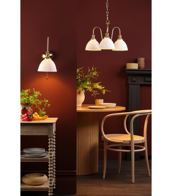 Hadano 3 Light Ceiling Pendant Natural Brass and White Ceramic-4