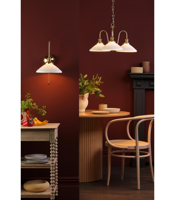 Hadano 3 Light Ceiling Pendant Natural Brass and White Ceramic-4
