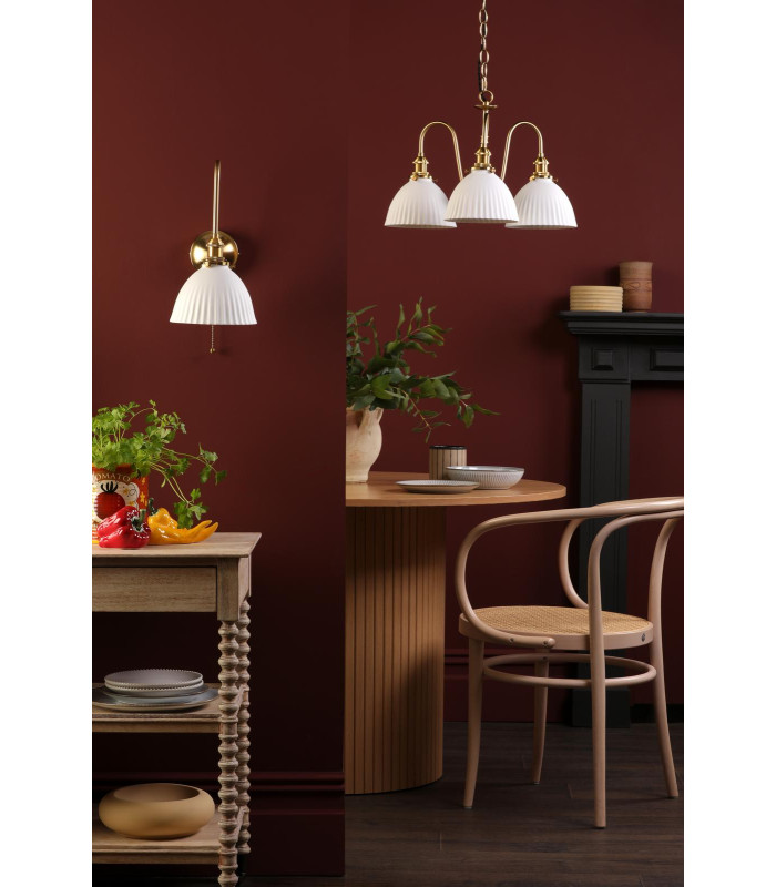 Hadano 3 Light Ceiling Pendant Natural Brass and White Ceramic-5