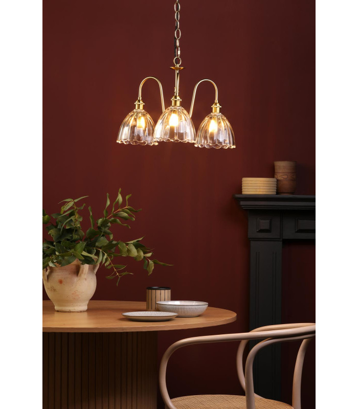 Hadano 3 Light Ceiling Pendant Natural Brass and Glass-2