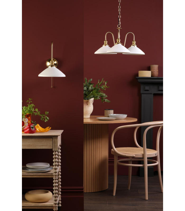 Hadano 3 Light Ceiling Pendant Natural Brass and White Ceramic-5