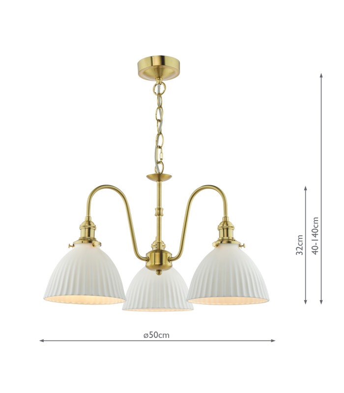 Hadano 3 Light Ceiling Pendant Natural Brass and White Ceramic-6