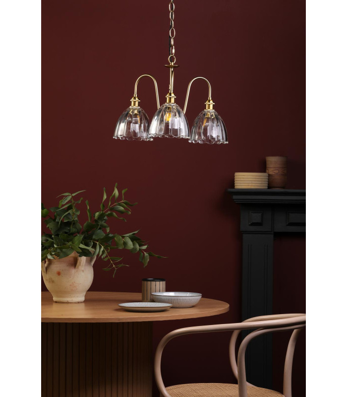 Hadano 3 Light Ceiling Pendant Natural Brass and Glass-3