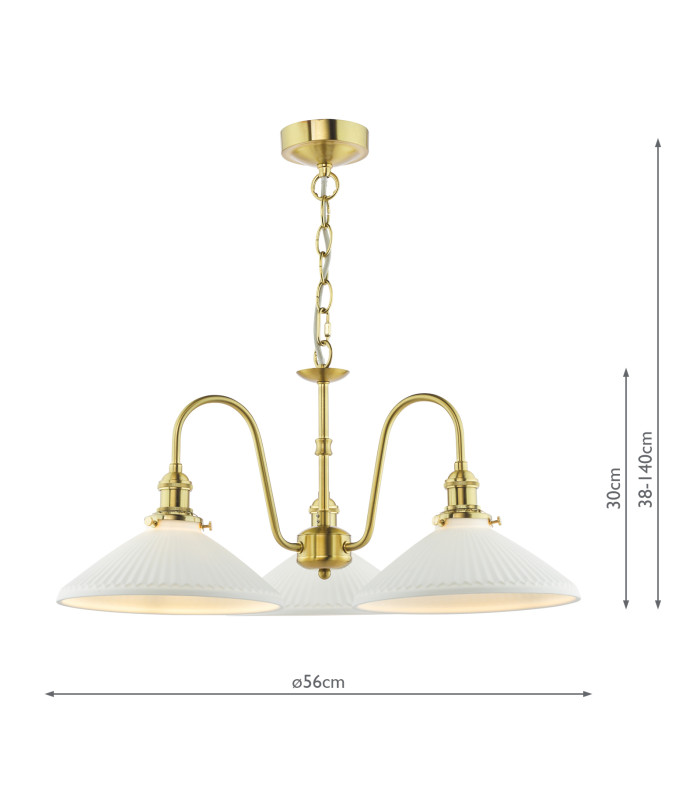 Hadano 3 Light Ceiling Pendant Natural Brass and White Ceramic-6