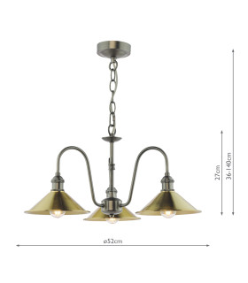 Hadano 3 Light Ceiling Pendant Antique Chrome and Aged Brass-2