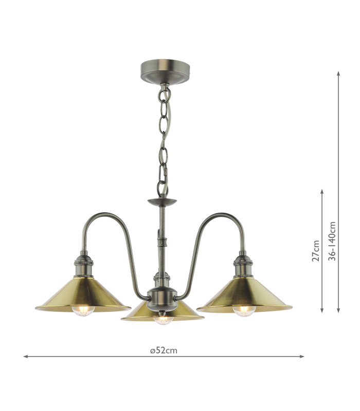 Hadano 3 Light Ceiling Pendant Antique Chrome and Aged Brass-2