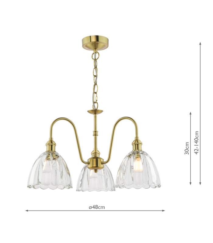 Hadano 3 Light Ceiling Pendant Natural Brass and Glass-6