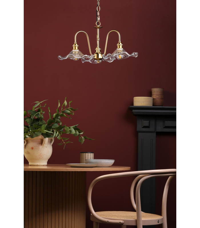 Hadano 3 Light Ceiling Pendant Natural Brass and Glass-3