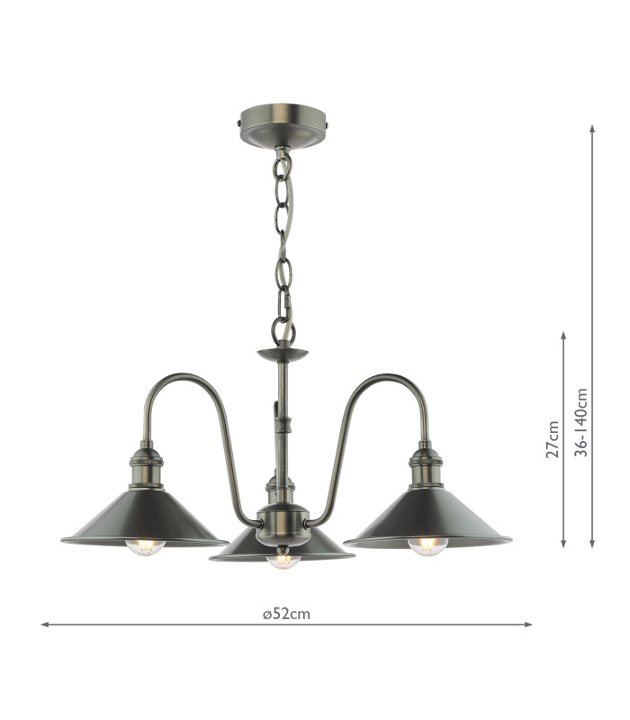 Hadano 3 Light Ceiling Pendant Antique Chrome and Antique Pewter-2