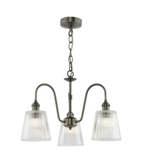 Hadano 3 Light Ceiling Pendant Antique Chrome and Ribbed Glass-1