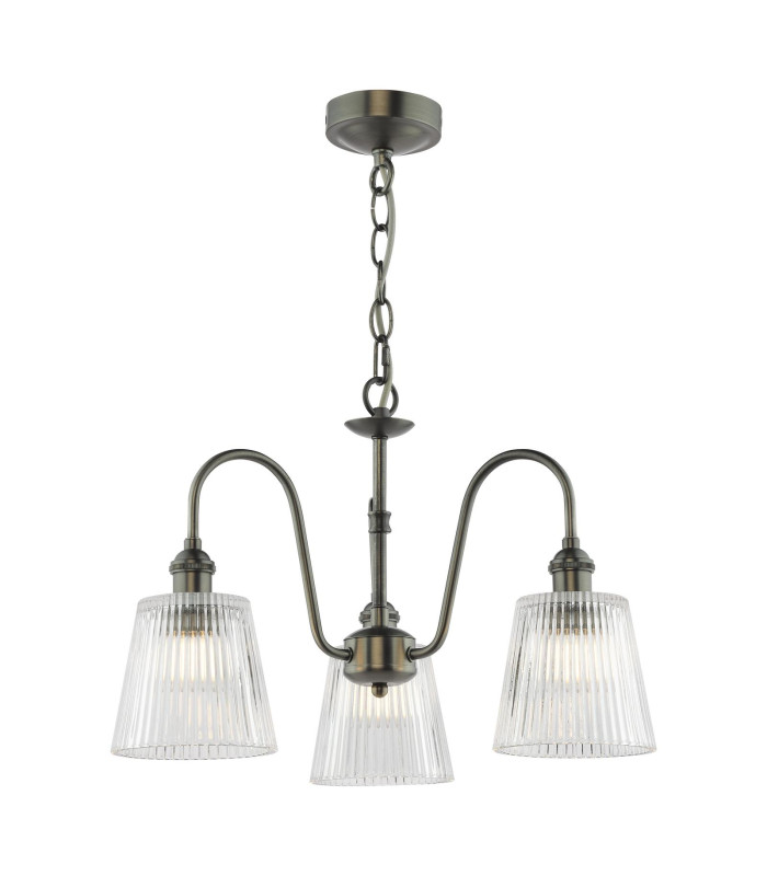 Hadano 3 Light Ceiling Pendant Antique Chrome and Ribbed Glass-1