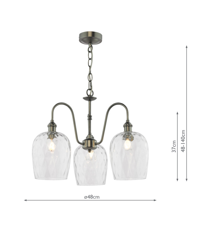 Hadano 3 Light Ceiling Pendant Antique Chrome and Glass-4