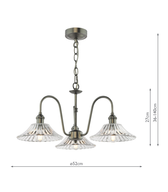 Hadano 3 Light Ceiling Pendant Antique Chrome and Glass-4