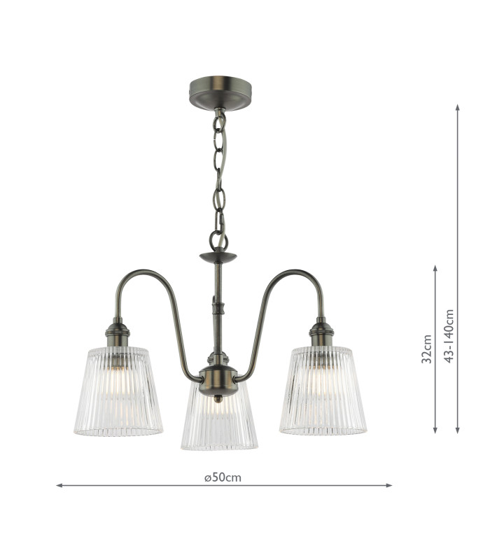 Hadano 3 Light Ceiling Pendant Antique Chrome and Ribbed Glass-4
