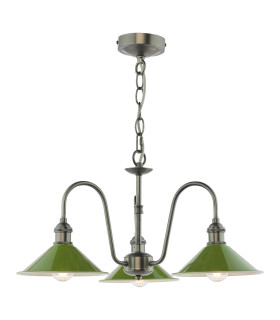 Hadano 3 Light Ceiling Pendant Antique Chrome and Matt Green-1