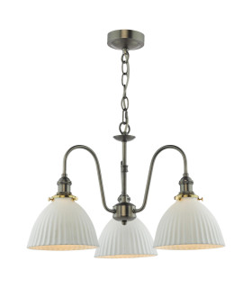Hadano 3 Light Ceiling Pendant Antique Chrome and White Ceramic-1