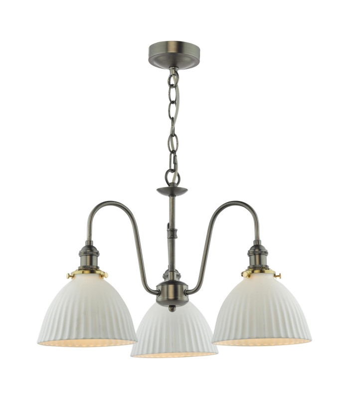 Hadano 3 Light Ceiling Pendant Antique Chrome and White Ceramic-1