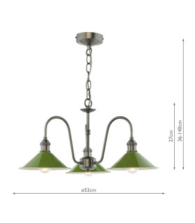 Hadano 3 Light Ceiling Pendant Antique Chrome and Matt Green-2